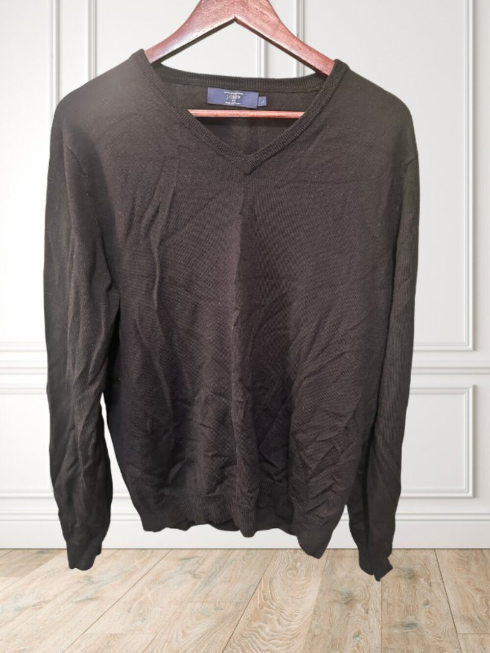 J.Crew 100% Merino Wool Black V-Neck Sweater Size Large